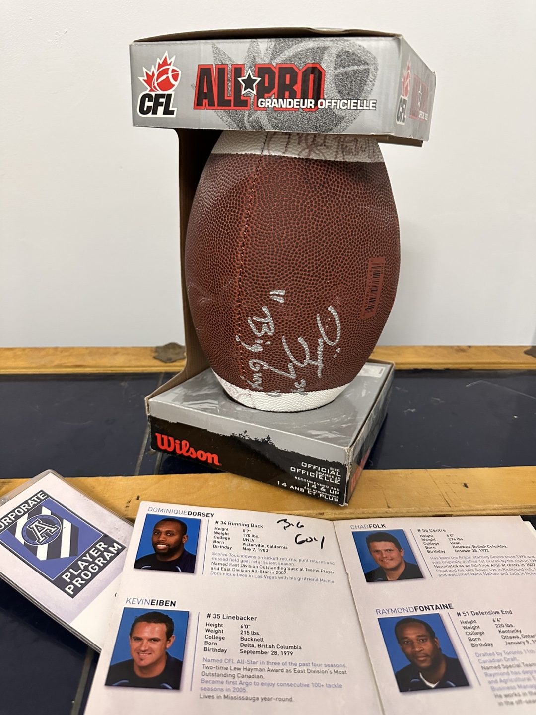 Autographed 2008 Toronto Argonauts CFL Wilson All-Pro Football