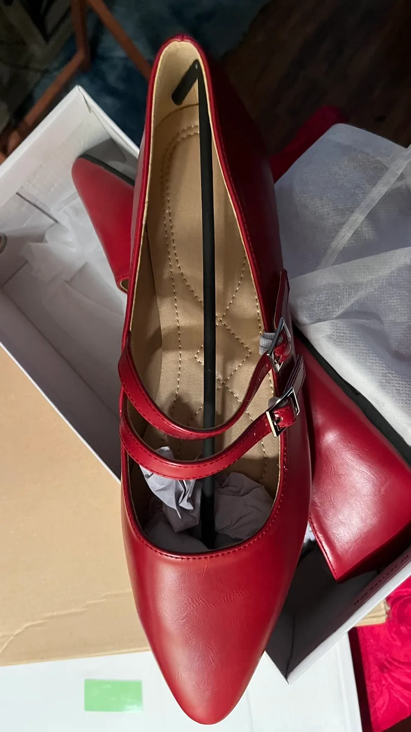 Red Double Buckle Ballerina Flats image indicator(3)