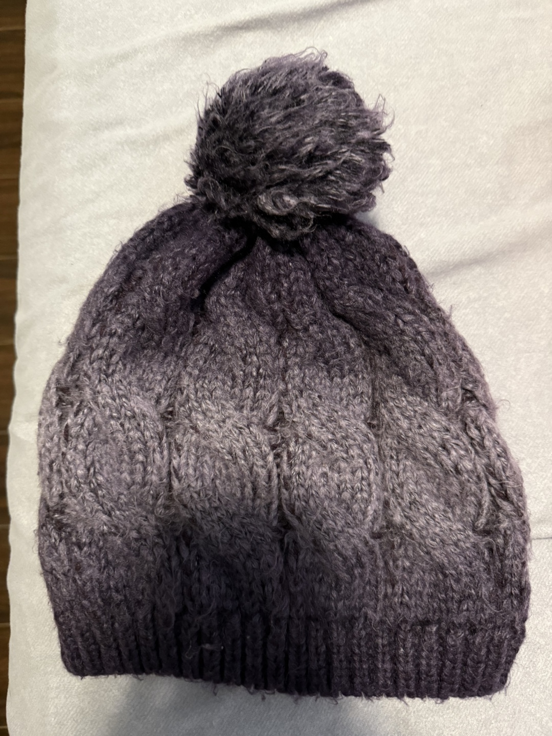 Purple Cable Knit Pom Beanie