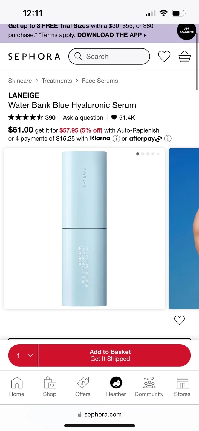 LANEIGE Water Bank Blue Hyaluronic Serum, retails $61+ image indicator(2)