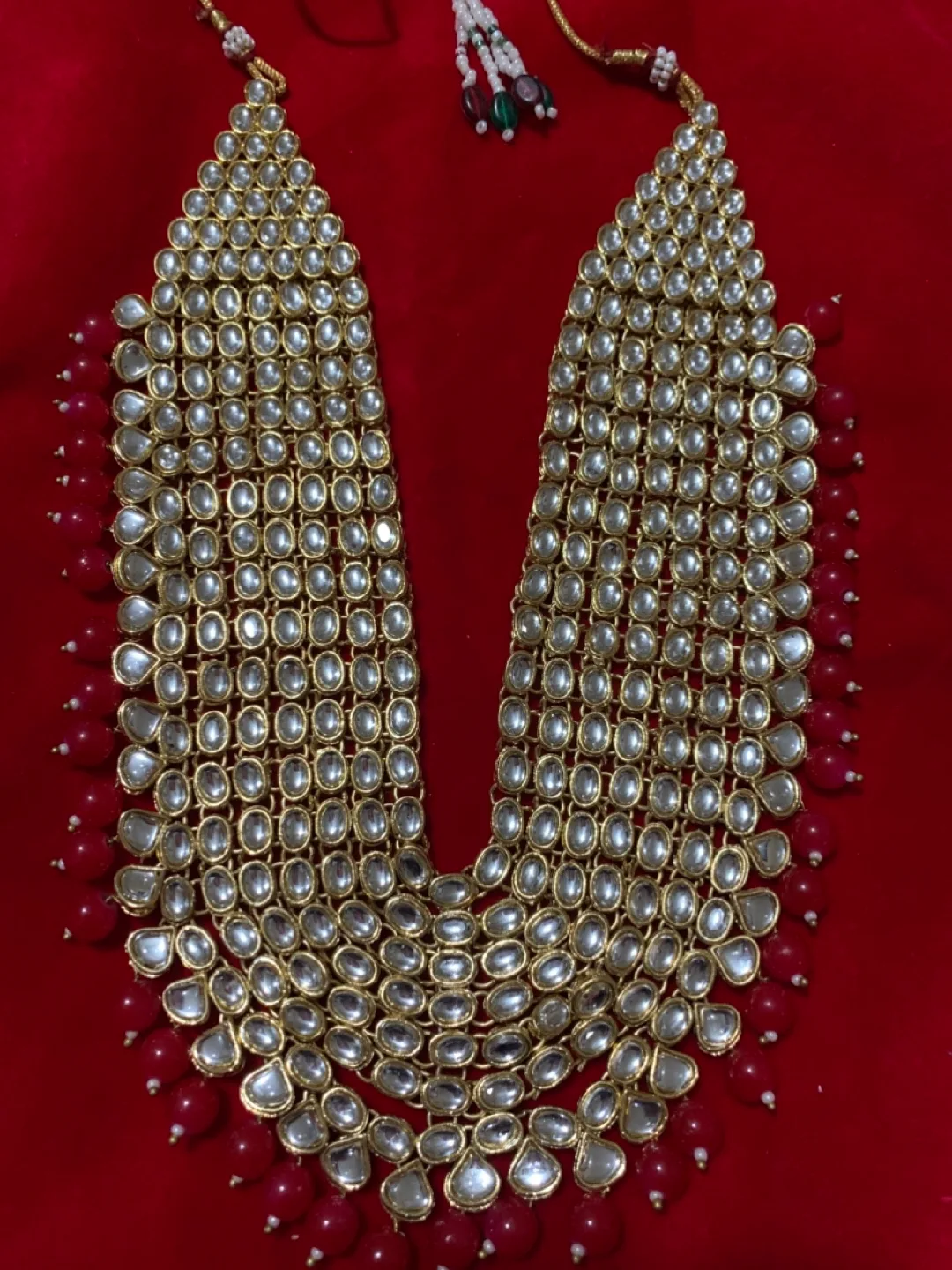 Gorgeous Kundan Necklace Set with Red Beads image indicator(3)