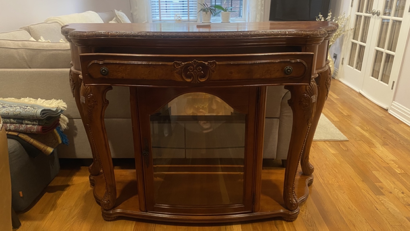 Elegant Wooden Console Table with Glass Door and Drawer