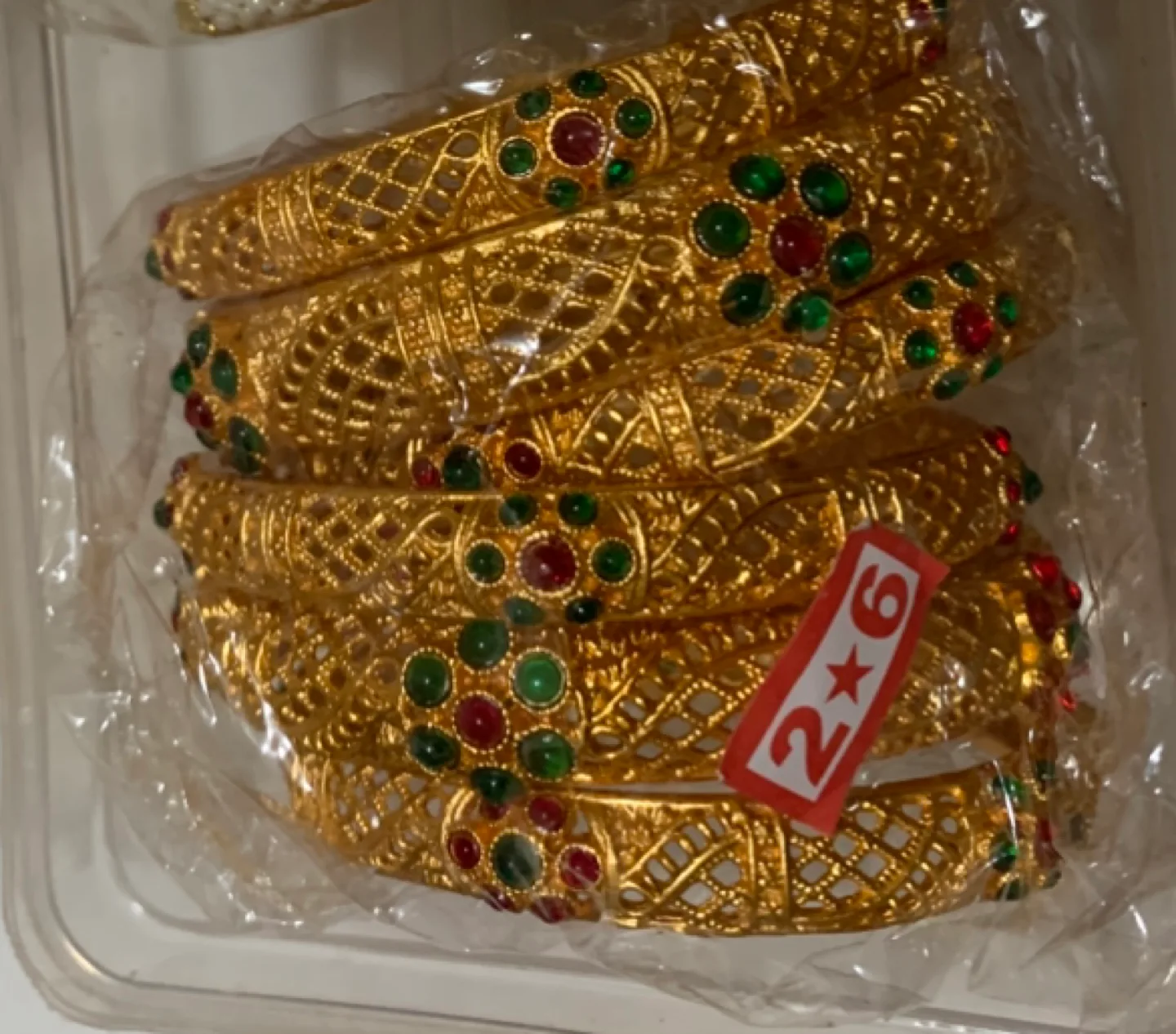 Gold-toned Bangles with Green and Red Stones image indicator(2)