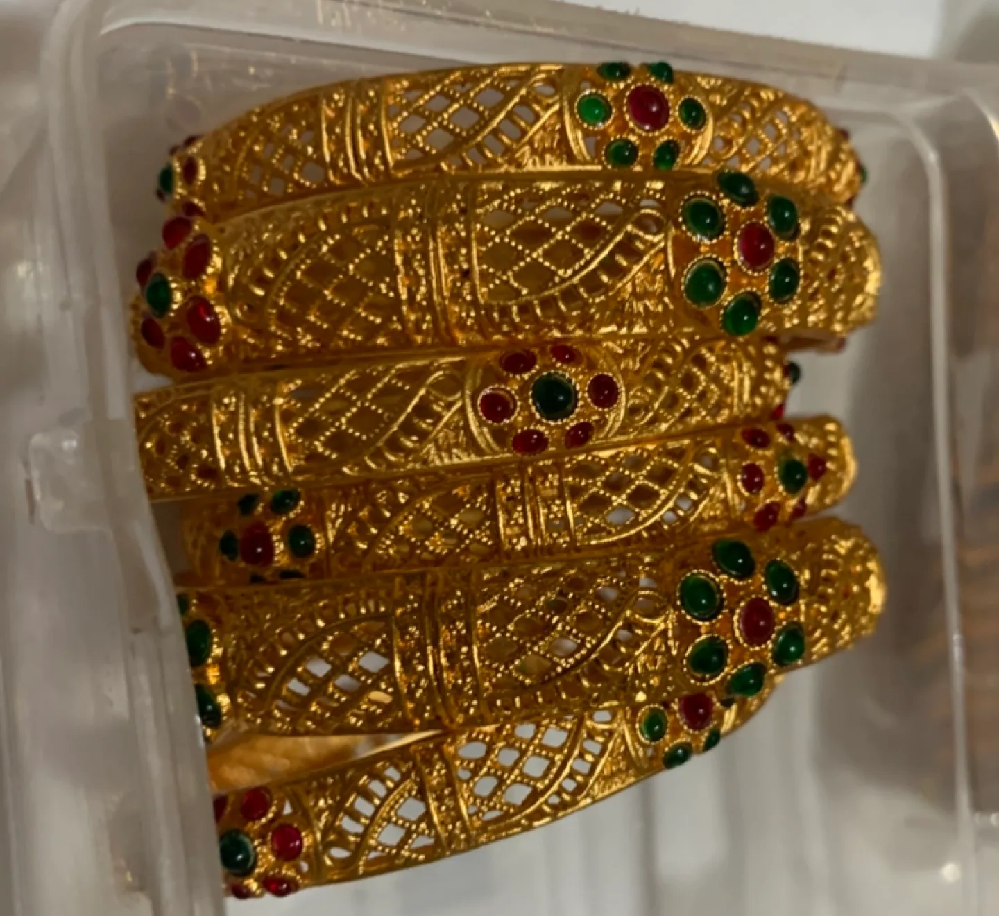 Gold-toned Bangles with Green and Red Stones image indicator(3)