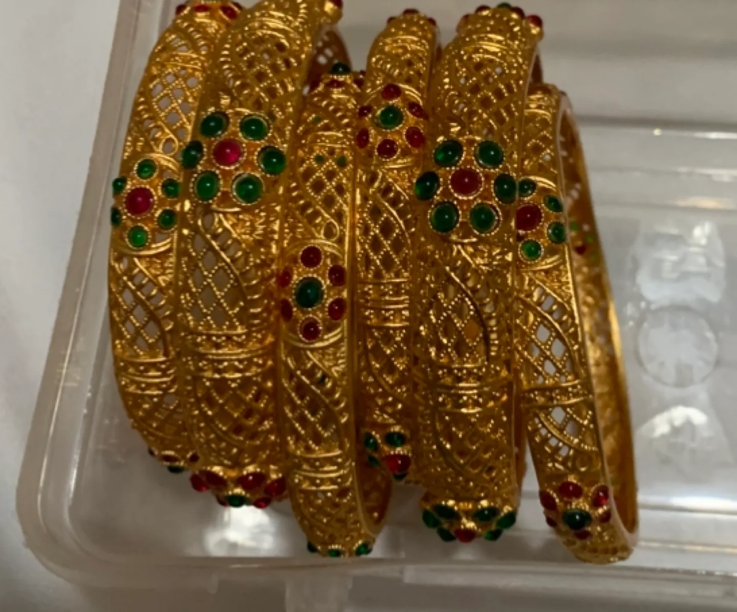 Gold-toned Bangles with Green and Red Stones image indicator(4)