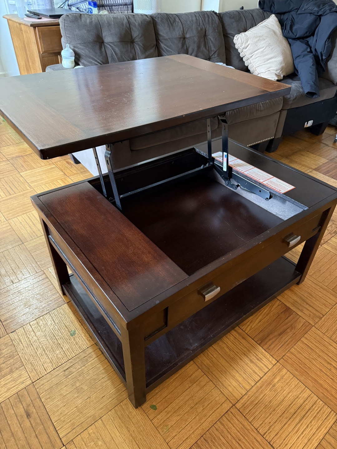 Lift-Top Wooden Coffee Table with Wheels and Storage - photo 2