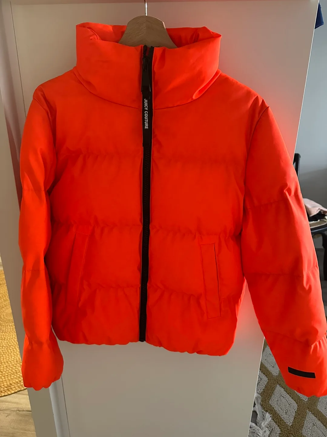 Juicy Couture Black Label Orange Puffer Jacket Size Small image indicator(4)