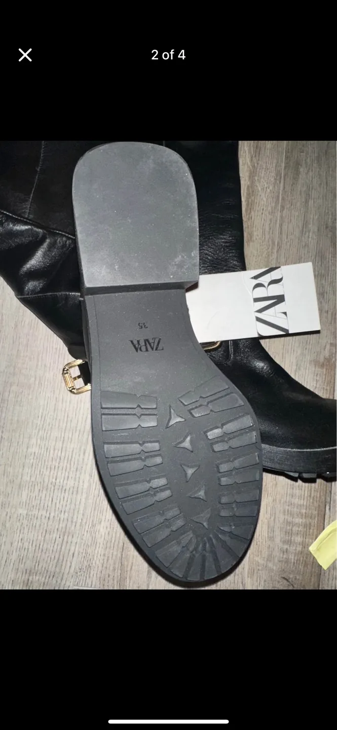 Zara Black Leather Knee-High Boots - Size 35 image indicator(2)