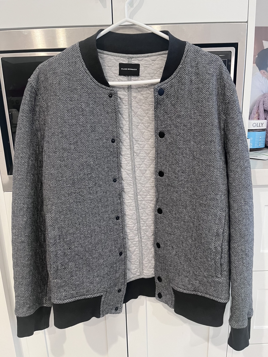 Club monaco - Men's Grey Herringbone Bomber Jacket