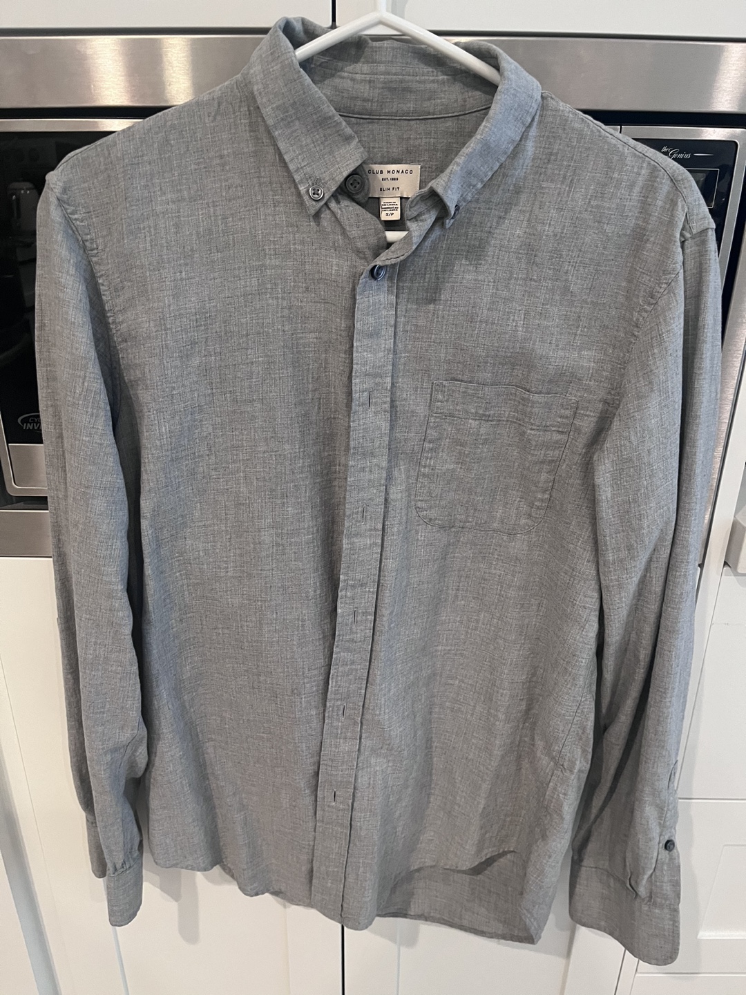 Men's Club Monaco Grey Long Sleeve Button-Down Shirt