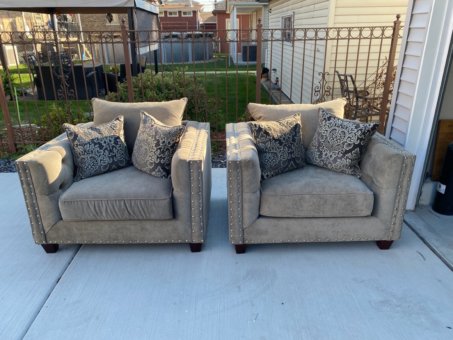 Pair of Brown Upholstered Accent Chairs with Pillows - photo 2