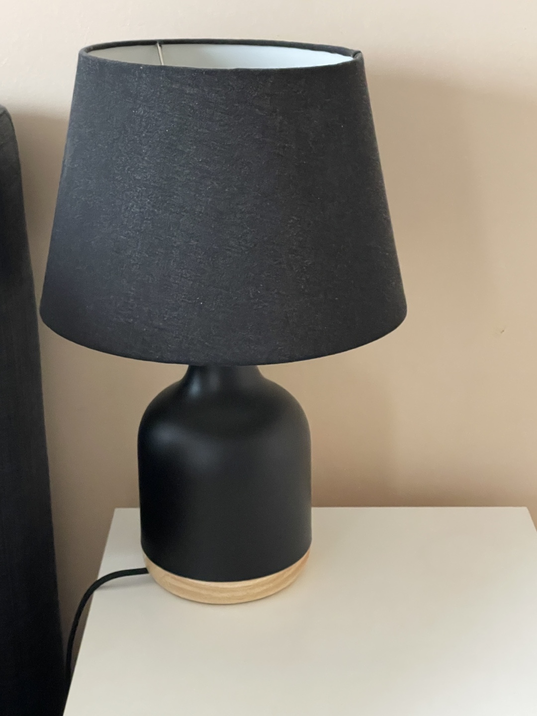 Black Table Lamp with Wooden Base