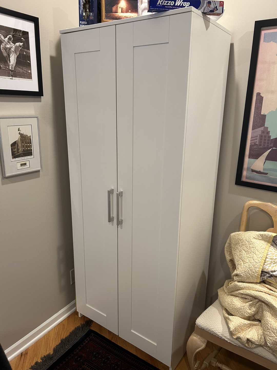 White Wardrobe Armoire with Shelf and Hanging Rod