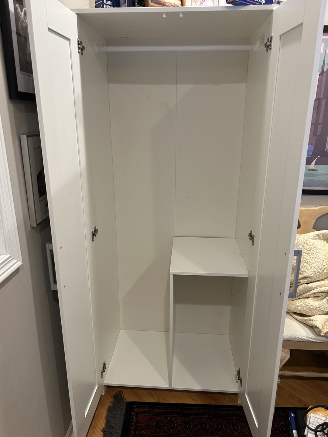 White Wardrobe Armoire with Shelf and Hanging Rod - photo 2