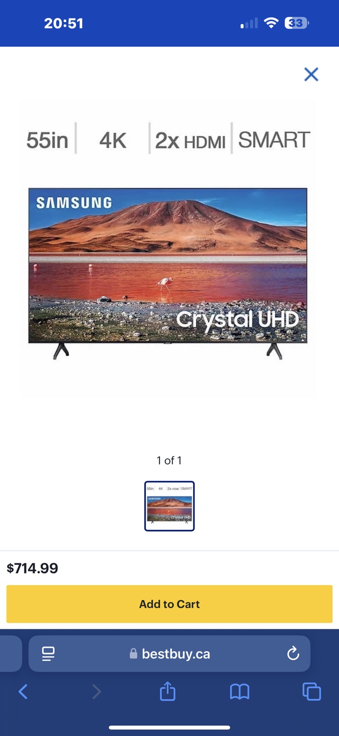 55-inch Samsung Crystal UHD 4K Smart TV