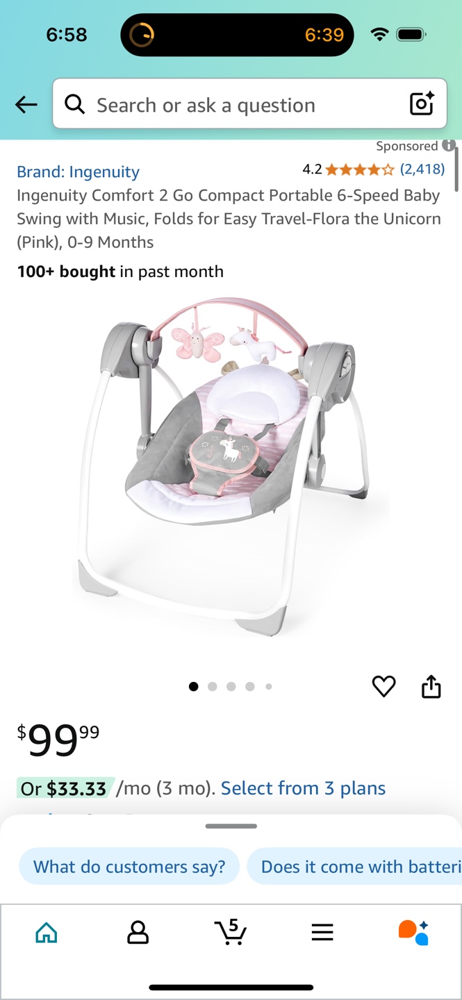 Brand New. Ingenuity Comfort 2 Go Compact Portable Baby Swing