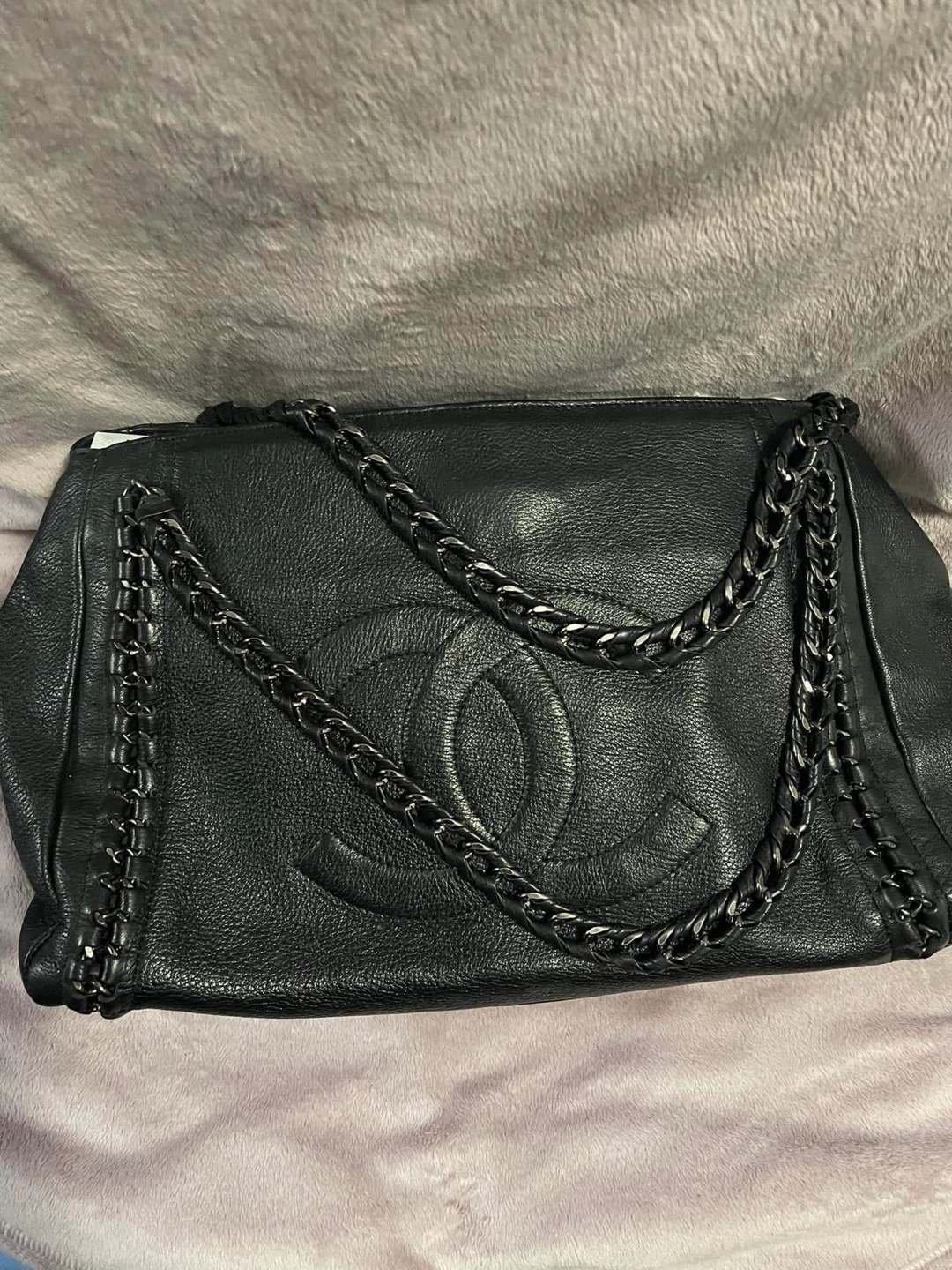Chanel Black Leather Chain Tote Bag
