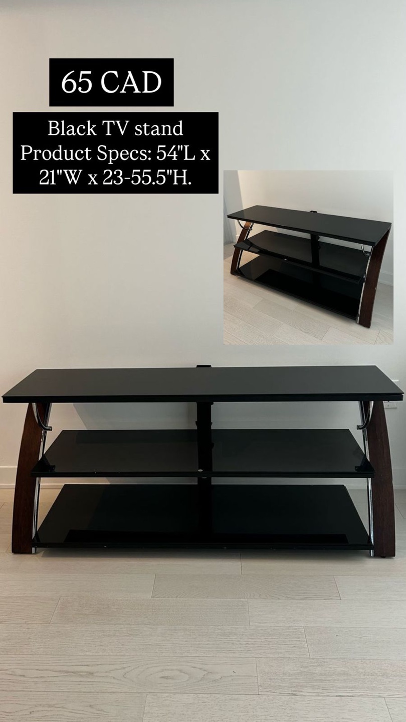 Black Glass TV Stand with Wood Accents - photo 5