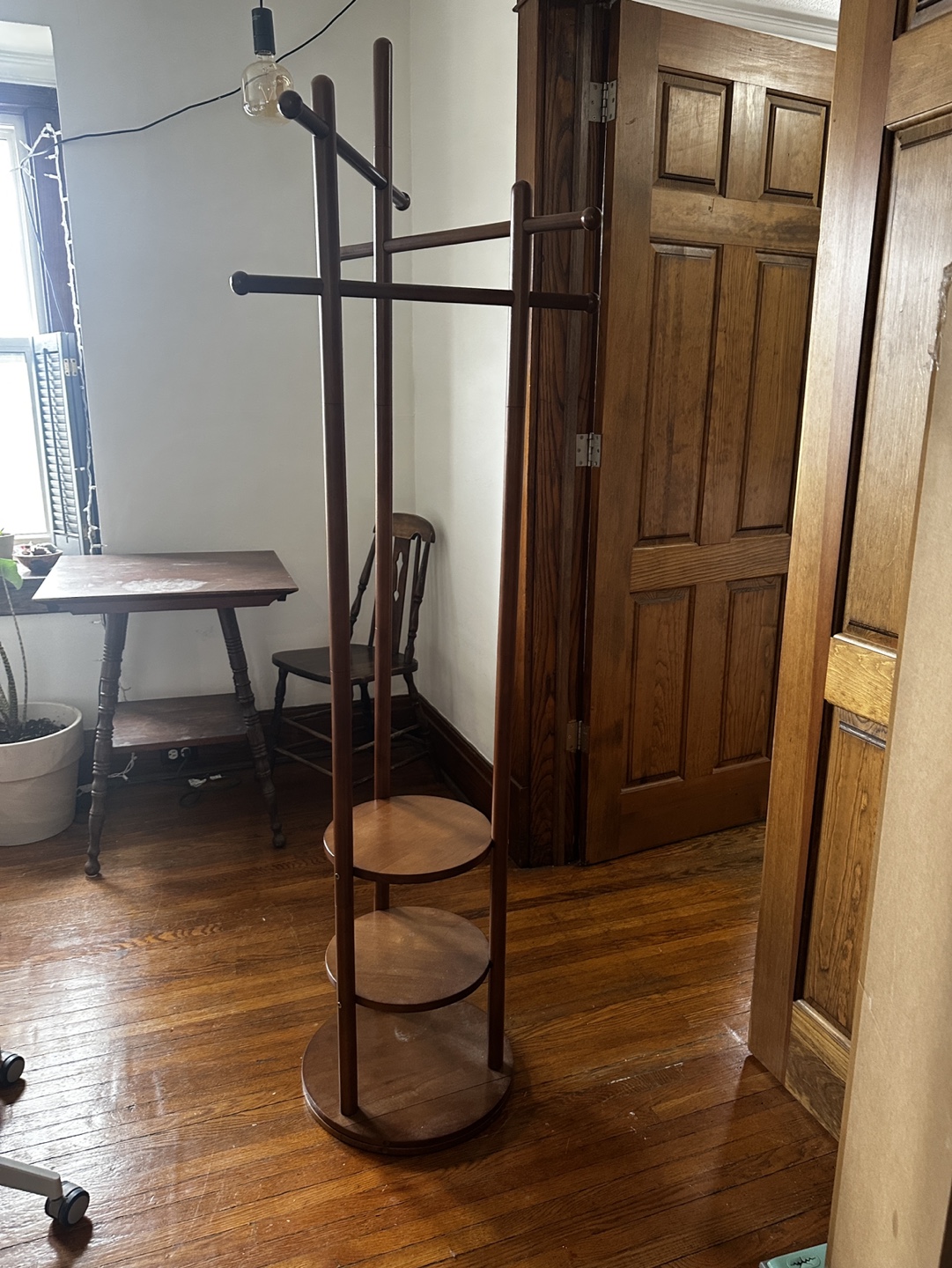Mid-Century Modern Wooden Coat Rack with Shelf