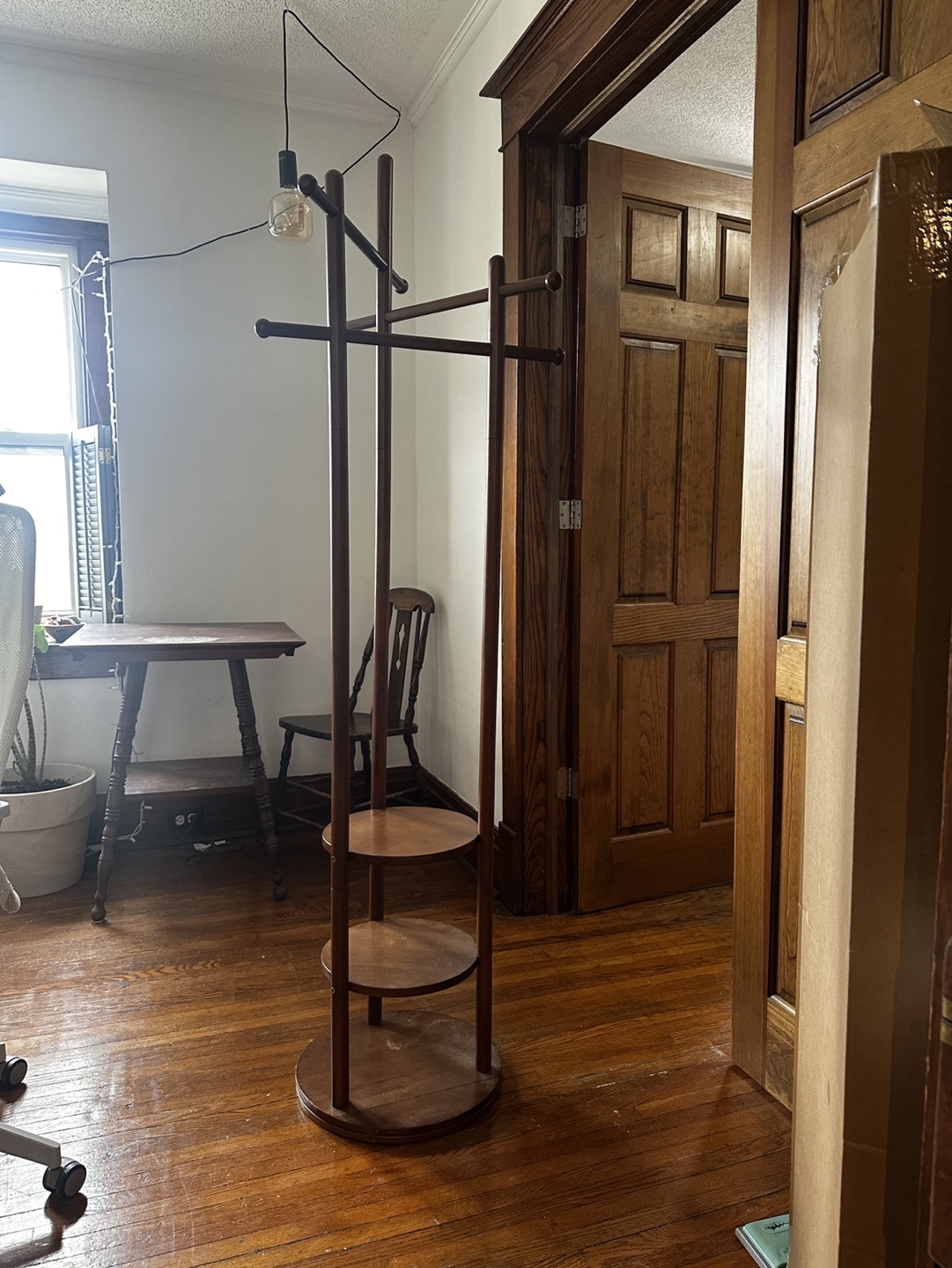 Mid-Century Modern Wooden Coat Rack with Shelf - photo 2