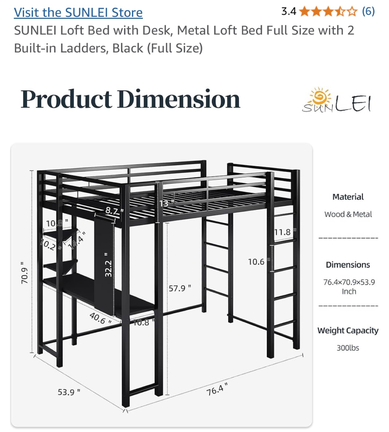Loft Bed with Desk - Full Size Metal Loft - photo 2
