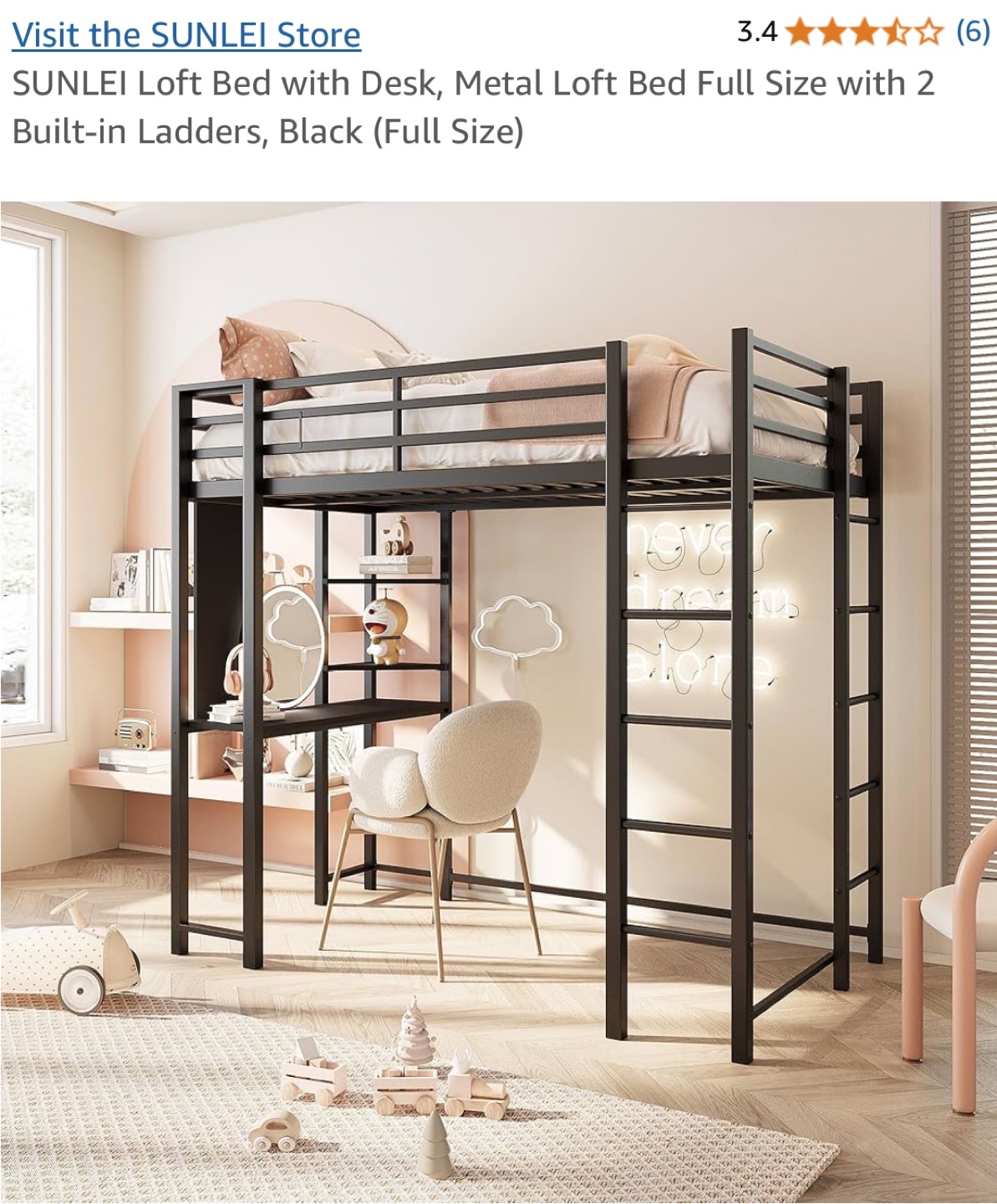 Loft Bed with Desk - Full Size Metal Loft