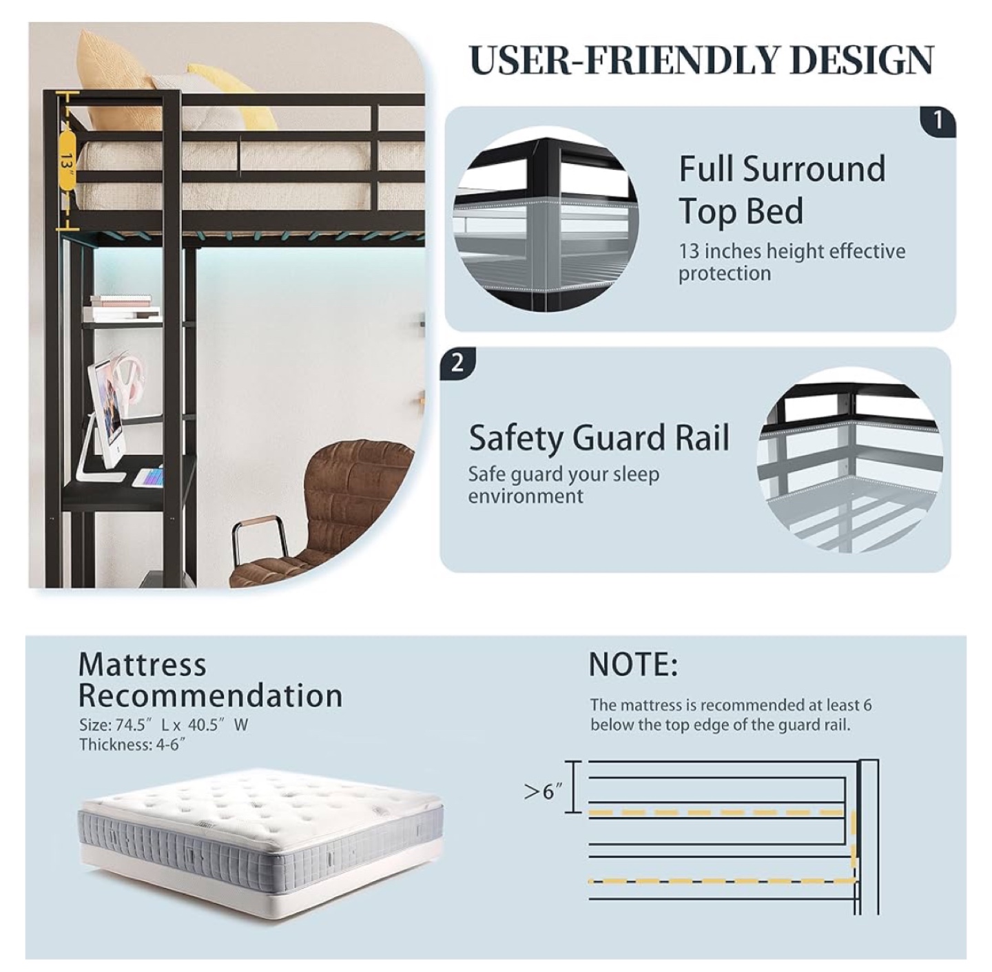 Loft Bed with Desk - Full Size Metal Loft - photo 5