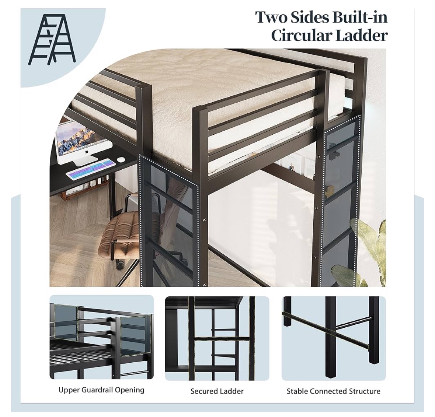 Loft Bed with Desk - Full Size Metal Loft - photo 4