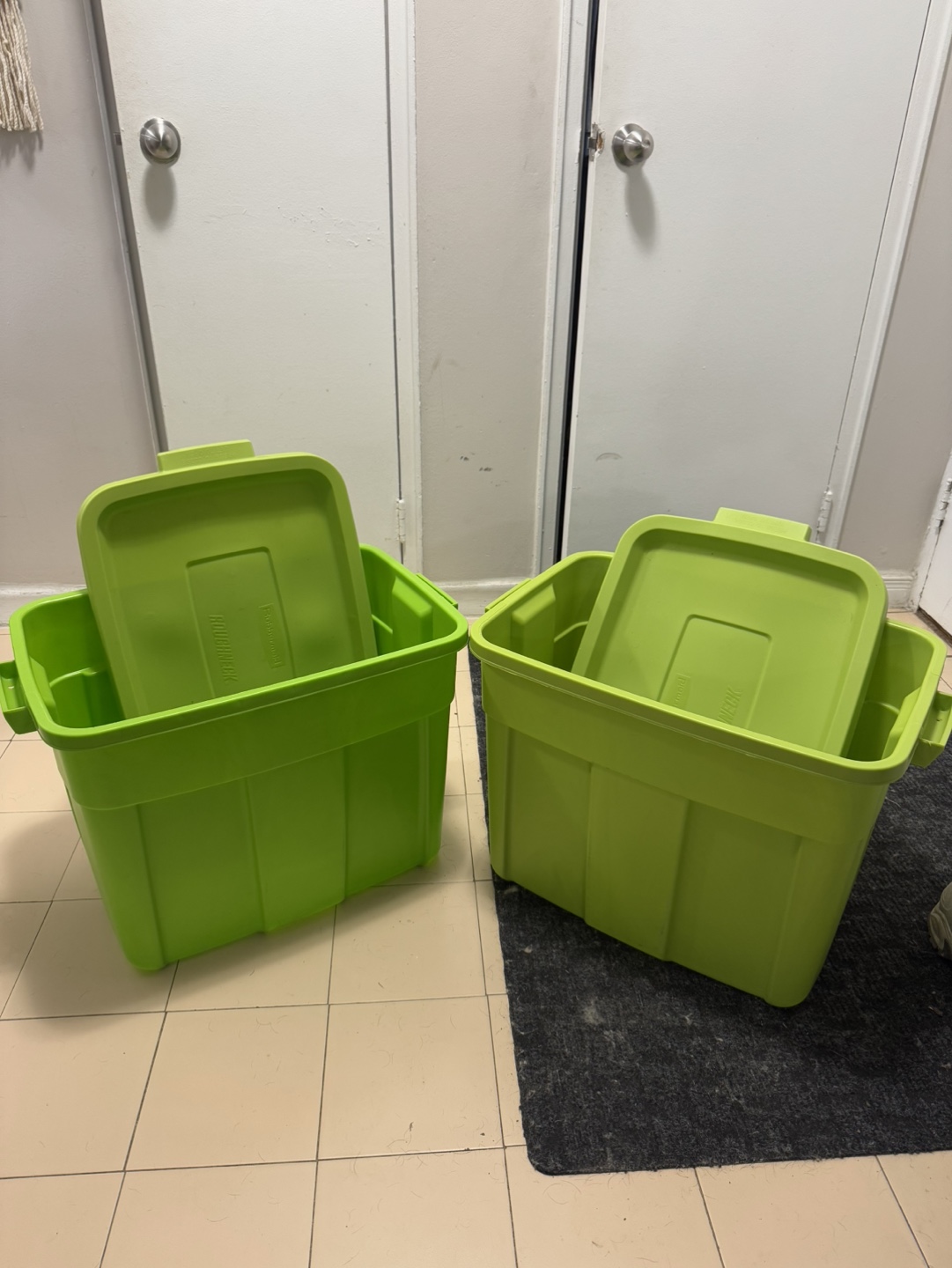 Two 68L Rubbermaid Roughneck Storage Bins