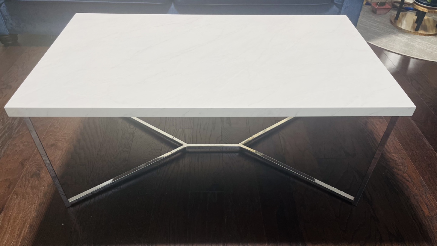White faux Marble Top Coffee Table with Chrome Legs