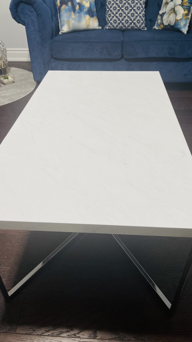 White faux Marble Top Coffee Table with Chrome Legs - photo 2