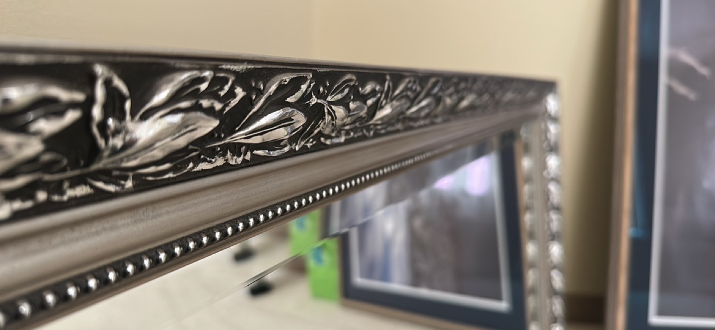 Large Ornate Silver Framed mirror