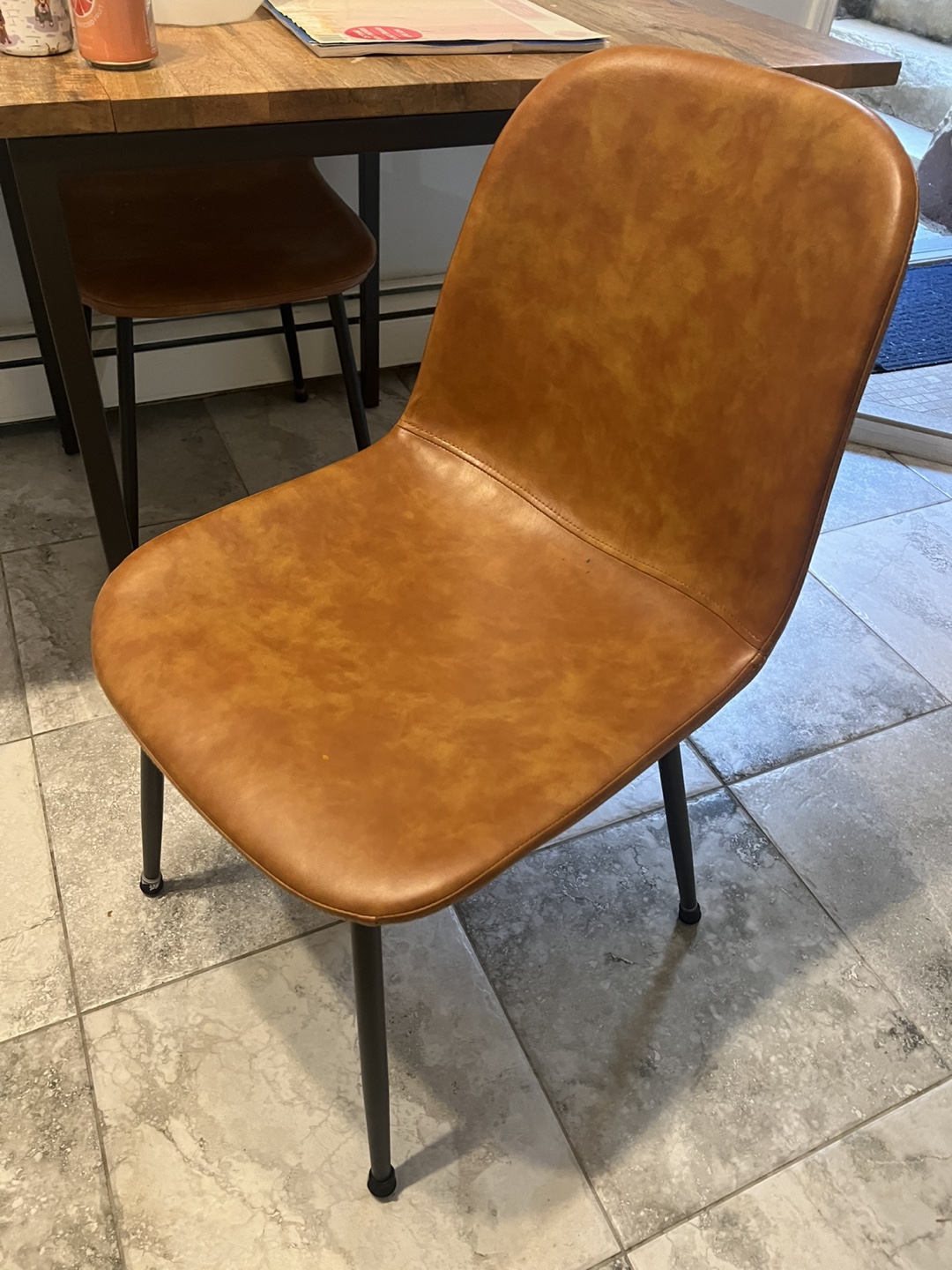 Set of 4 Brown Leather Dining Chairs - photo 3