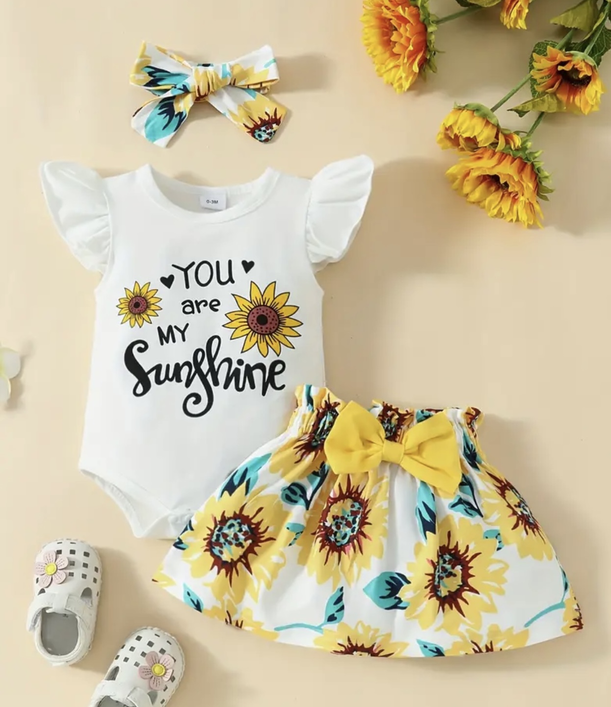Baby Girl Sunflower Outfit 3-Piece Set