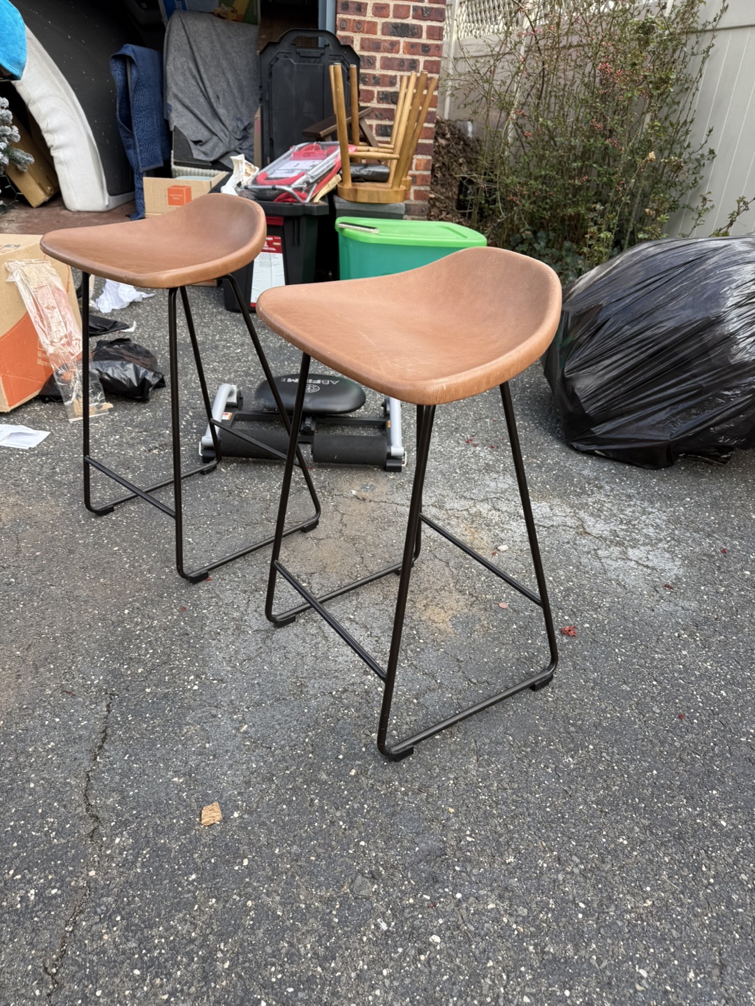 Pair of Brown Leather Counter Stools - photo 2