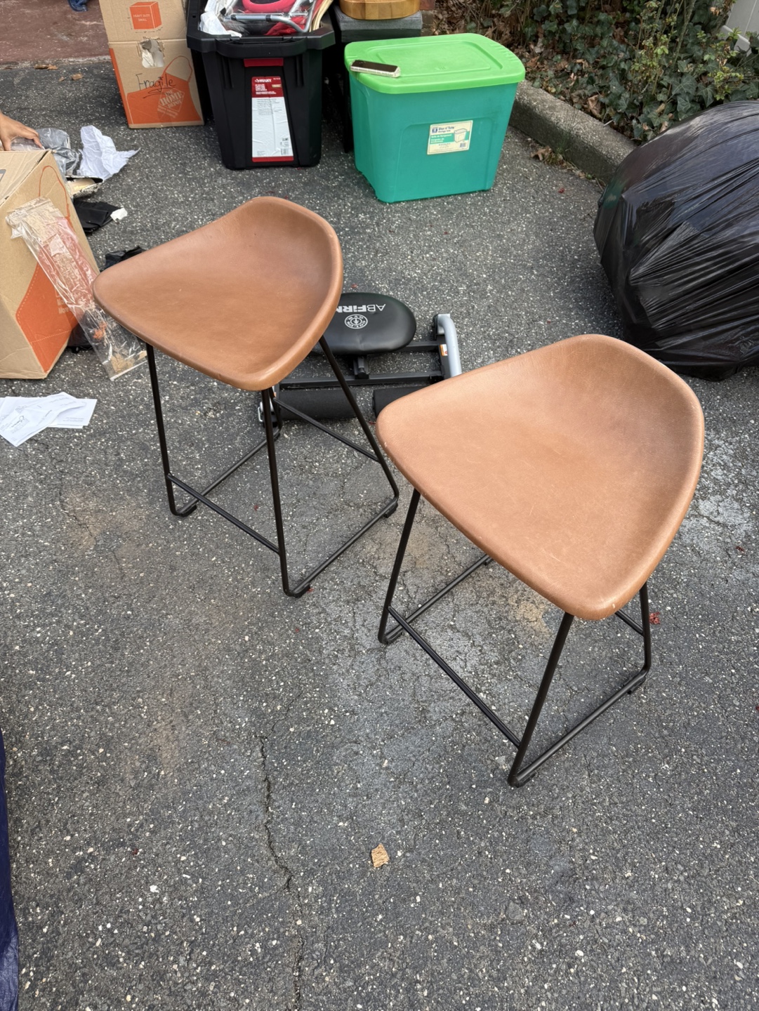 Pair of Brown Leather Counter Stools