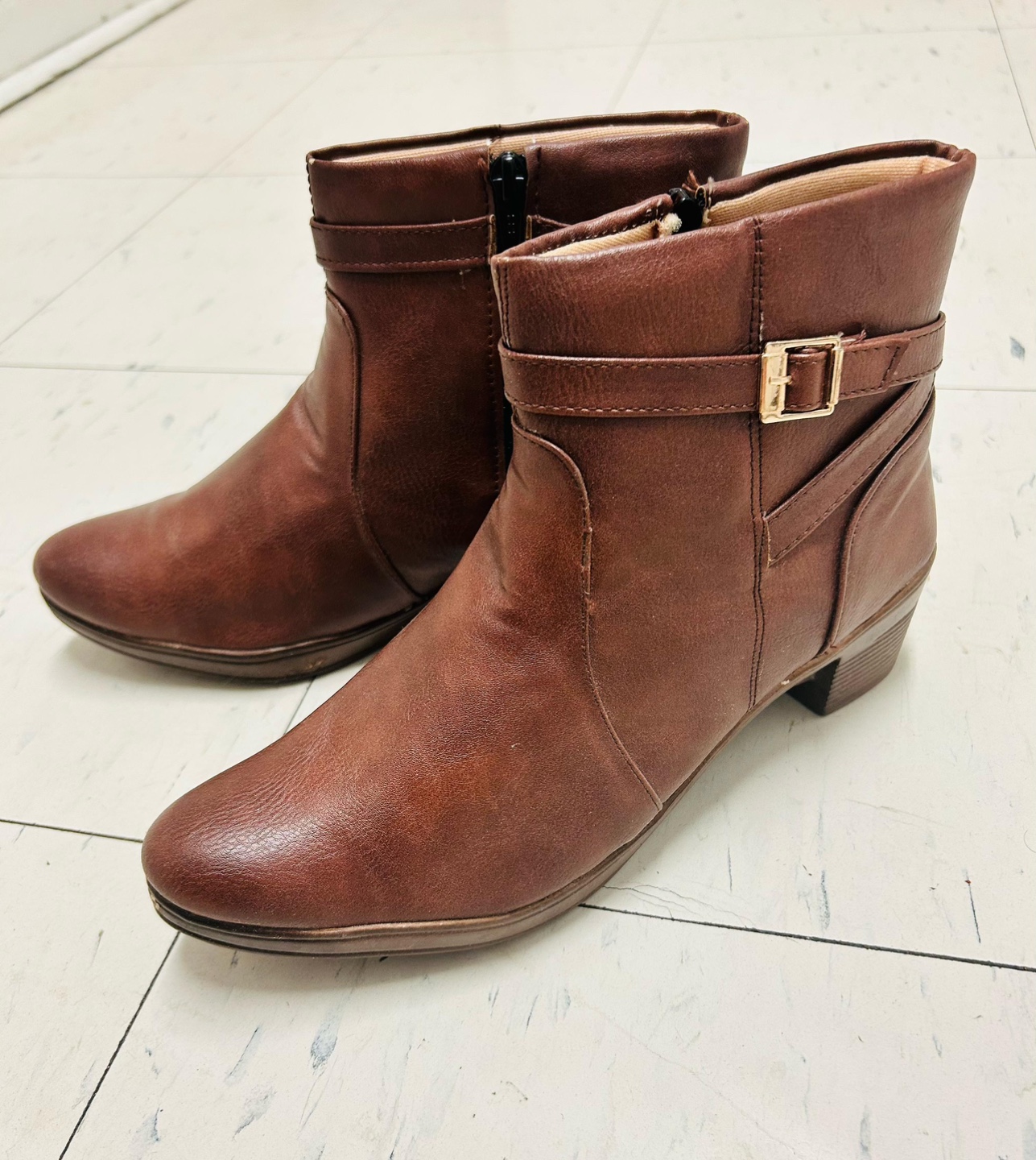 Brown Ankle Boots with Buckle Detail (Size UK 8)