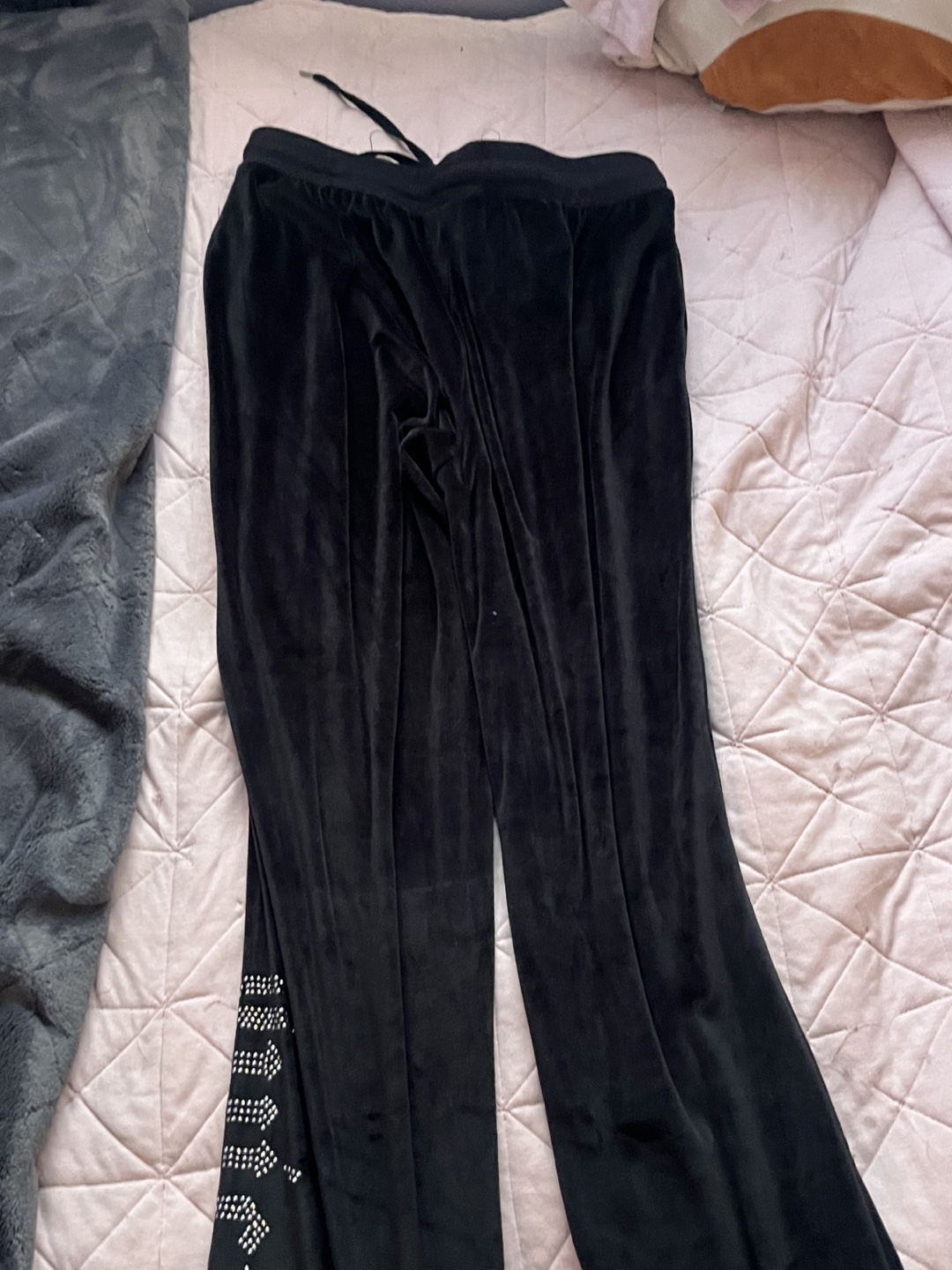 Juicy Couture Black Velour Track Pants with Rhinestone Detail - photo 2