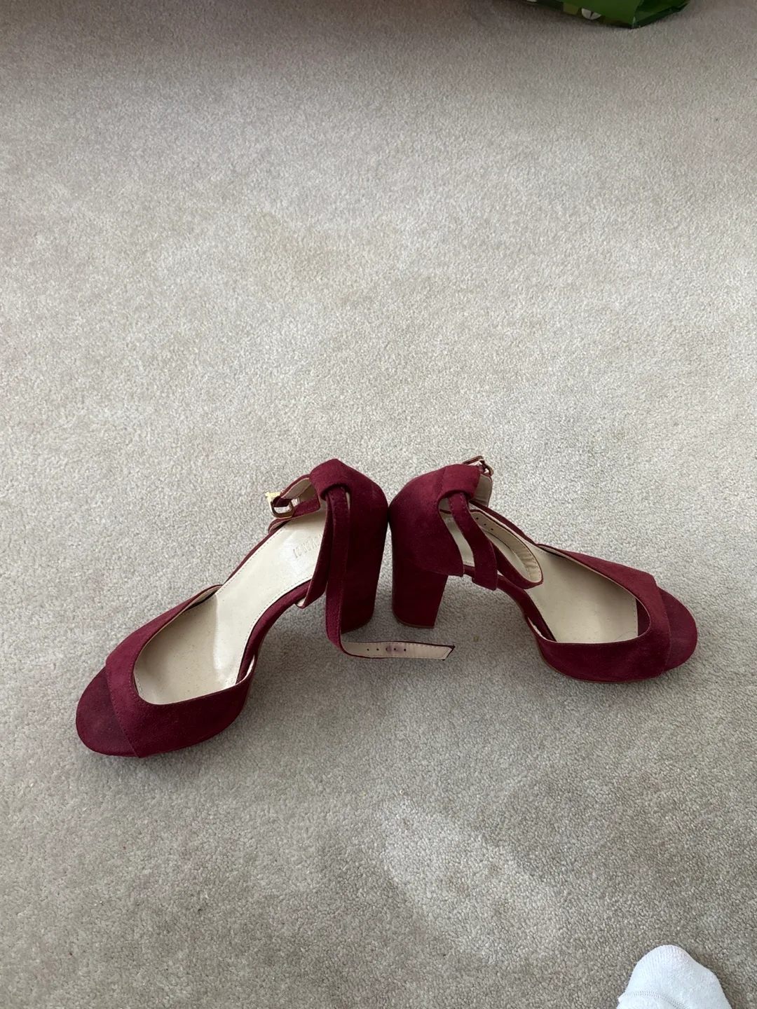 Burgundy Suede Block Heel Sandals image indicator(2)