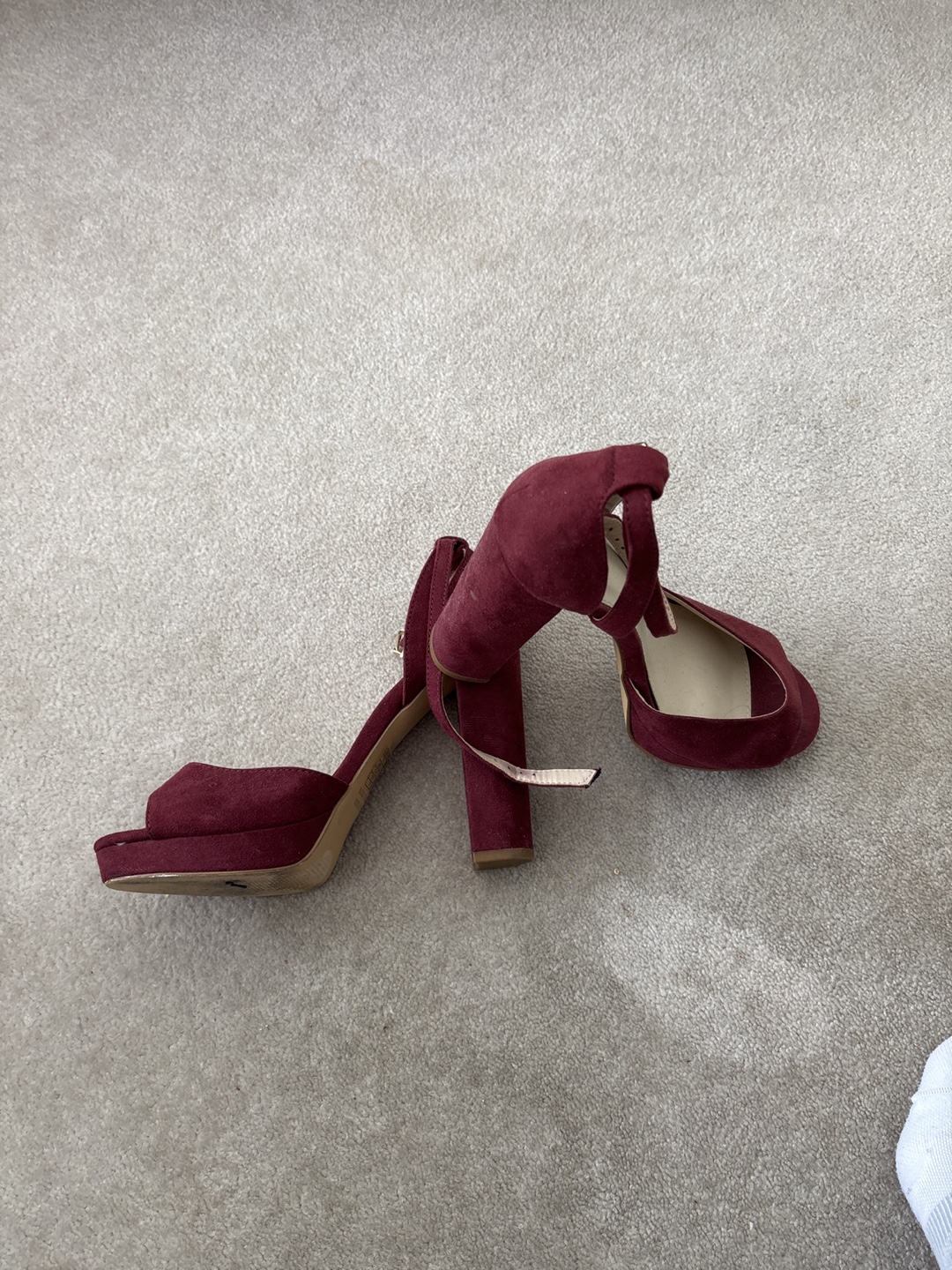 Burgundy Suede Block Heel Sandals - photo 3