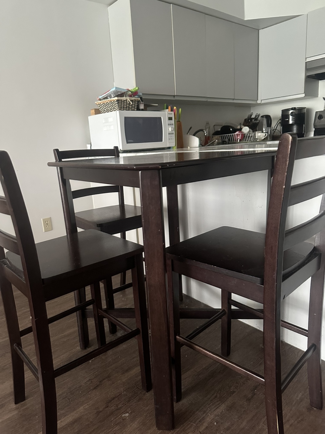 Dark Brown Kitchen Table Set with 3 Stools - photo 2