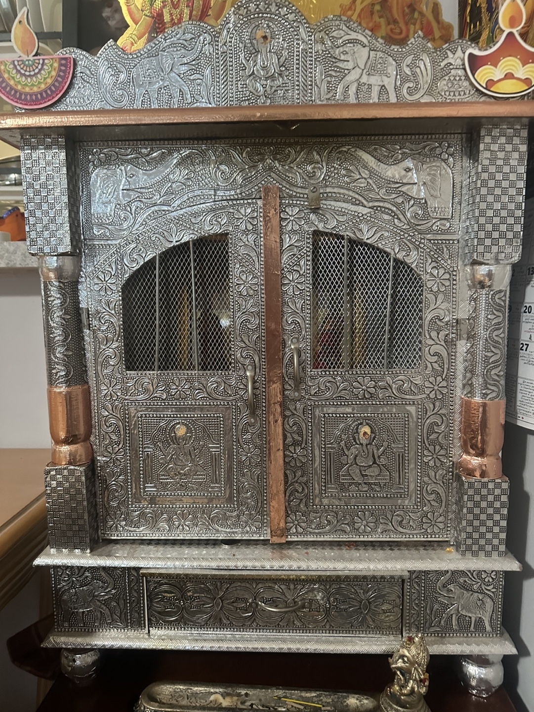 Ornate Silver Metal Temple Shrine