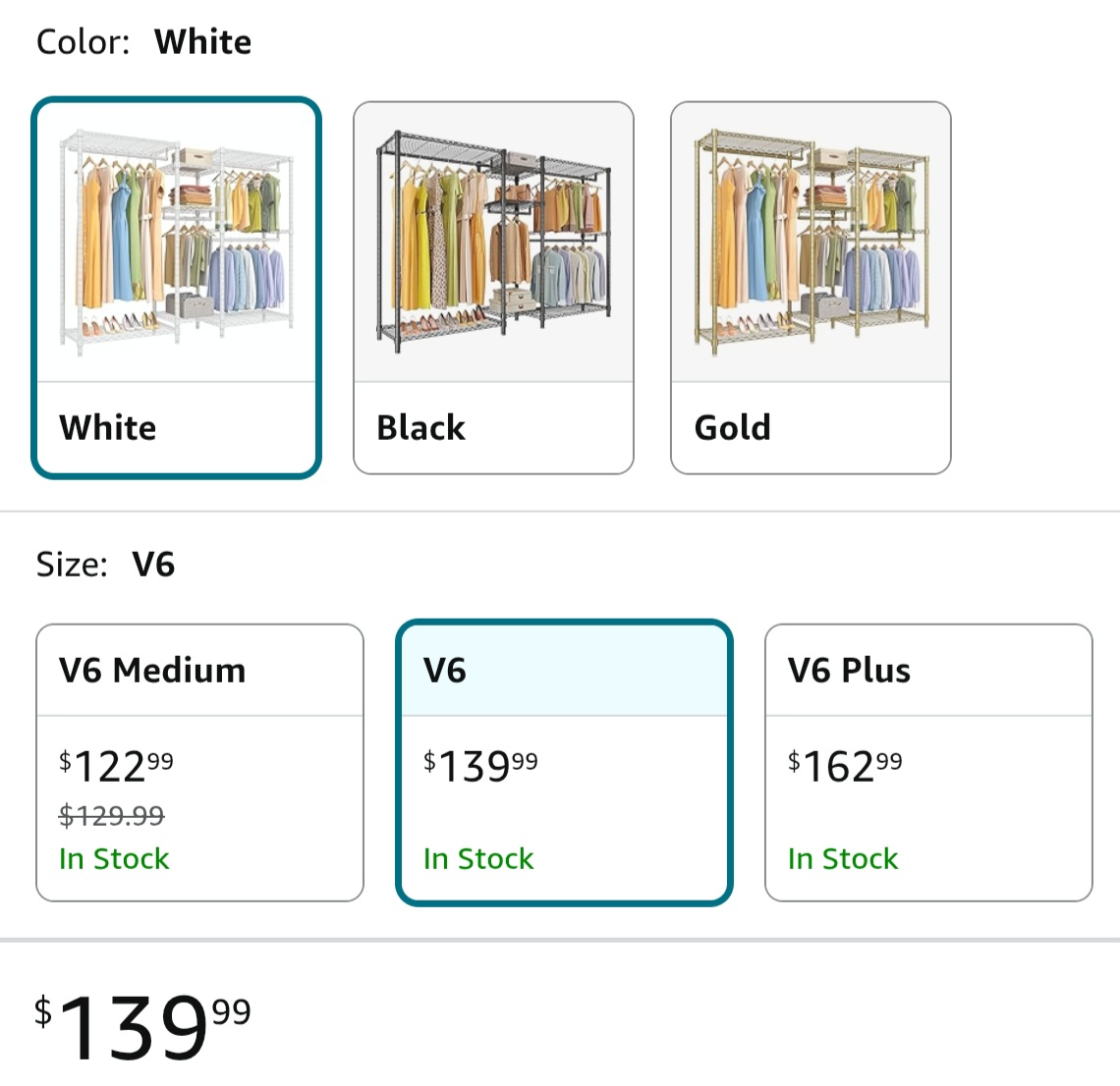 V6 Wire Garment Rack - White