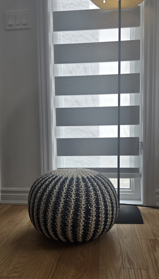 Round Knit Pouf Ottoman - Black and Cream - photo 3