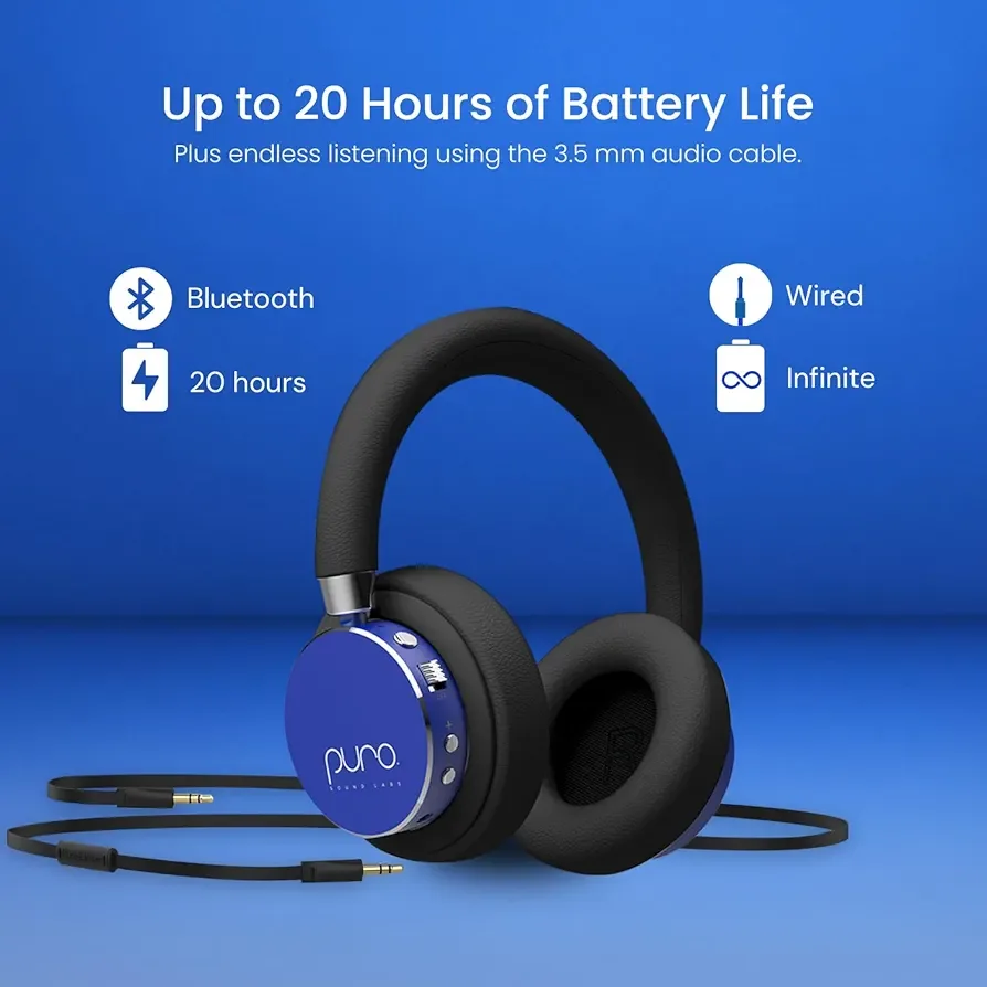 Puro Sound Labs Headphones - Bluetooth Wireless & Wired - Blue image indicator(4)