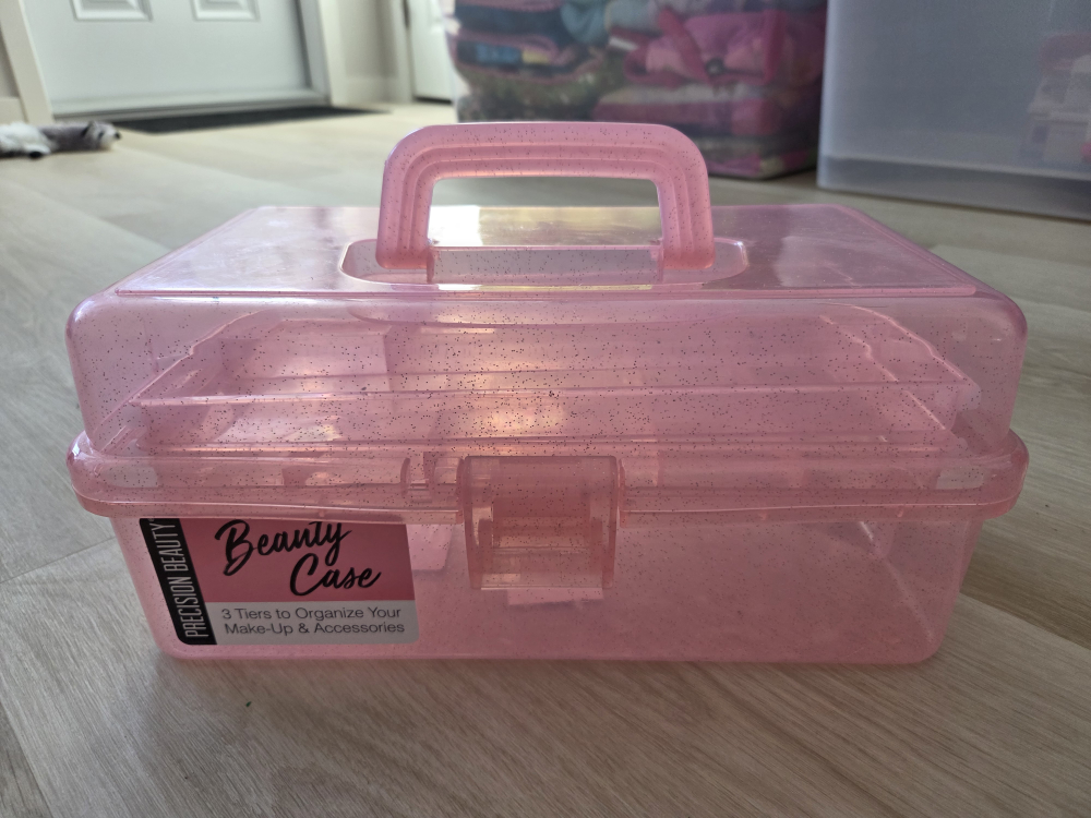 Pink Glitter Three-Tier Beauty Case