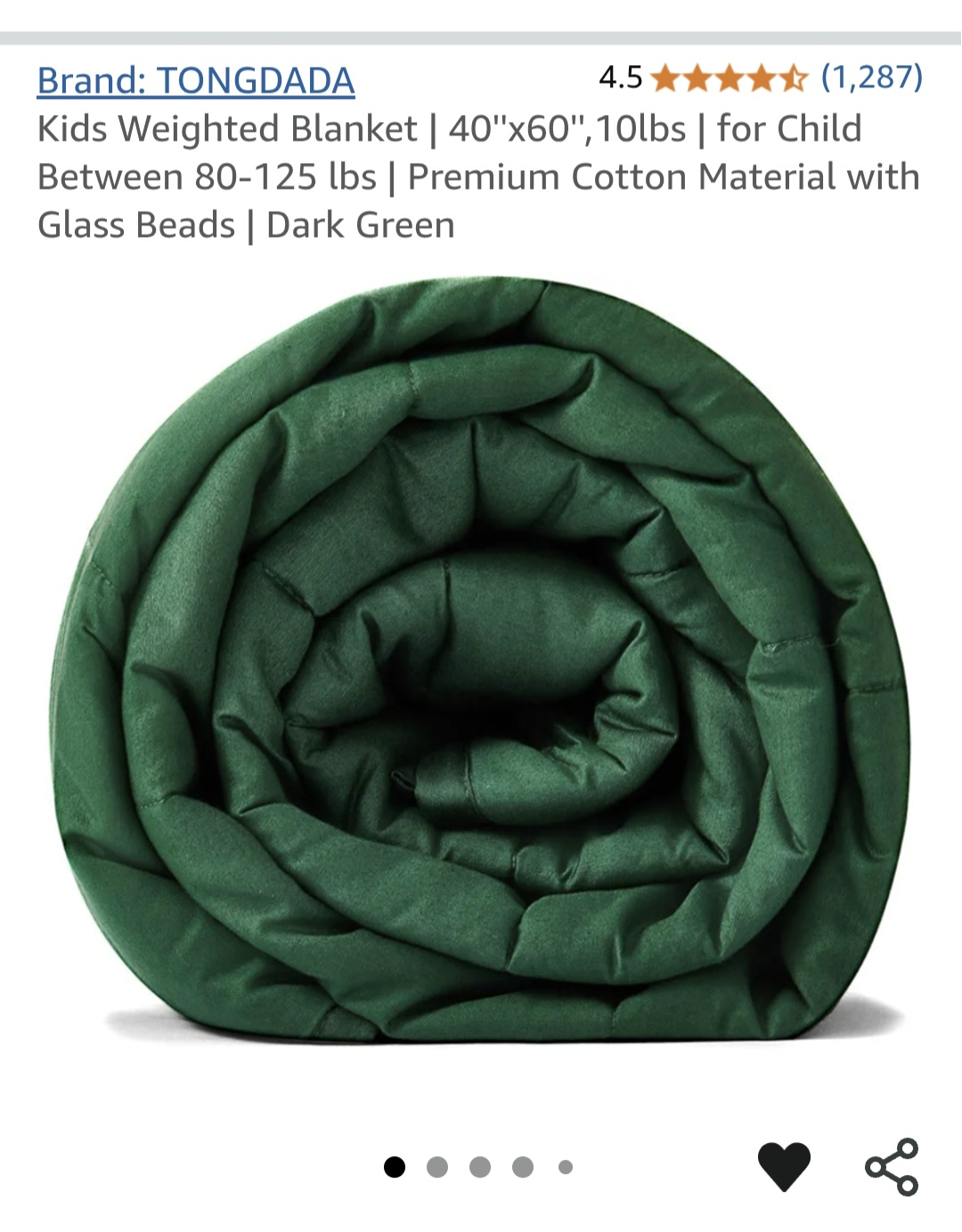 Kids Weighted Blanket - Dark Green - 40"x60", 10lbs - photo 5