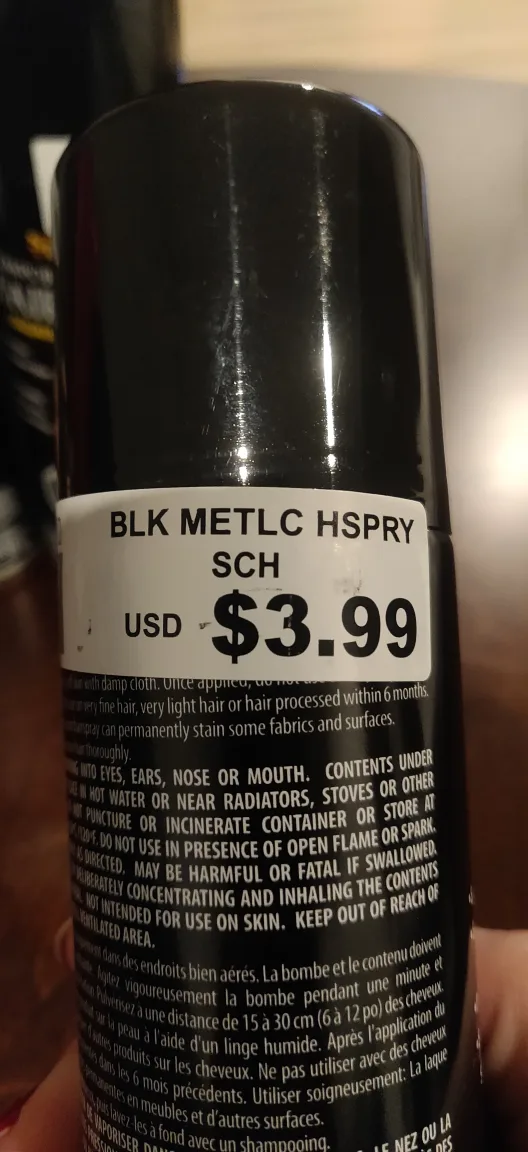 Three cans of Temporary Hair colour spray -metallic Black goth image indicator(2)