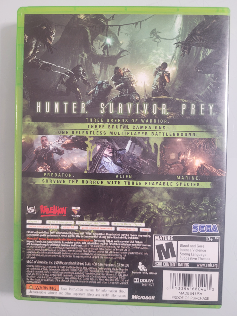Aliens vs Predator Xbox 360 Game - photo 2