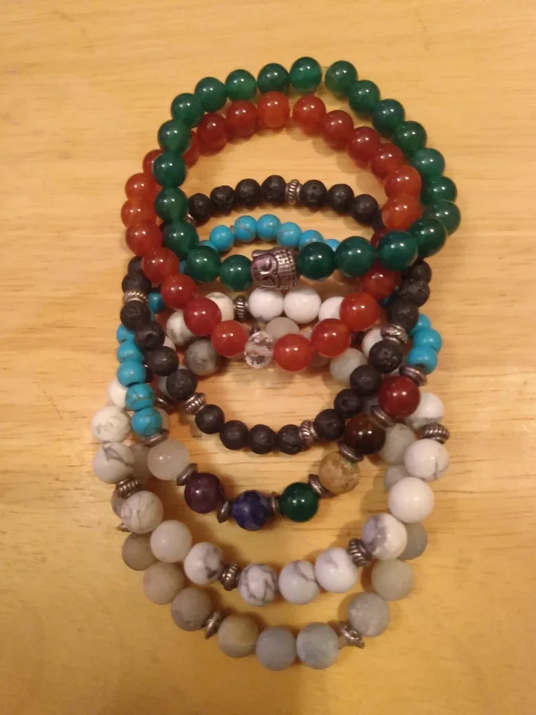 Set of 6 Beaded gemstone Bracelets thumbnail